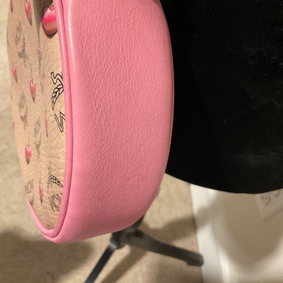 MCM Round Pink/Tan w/Cherries and Gold Chain Crossbody - Picture 10 of 16